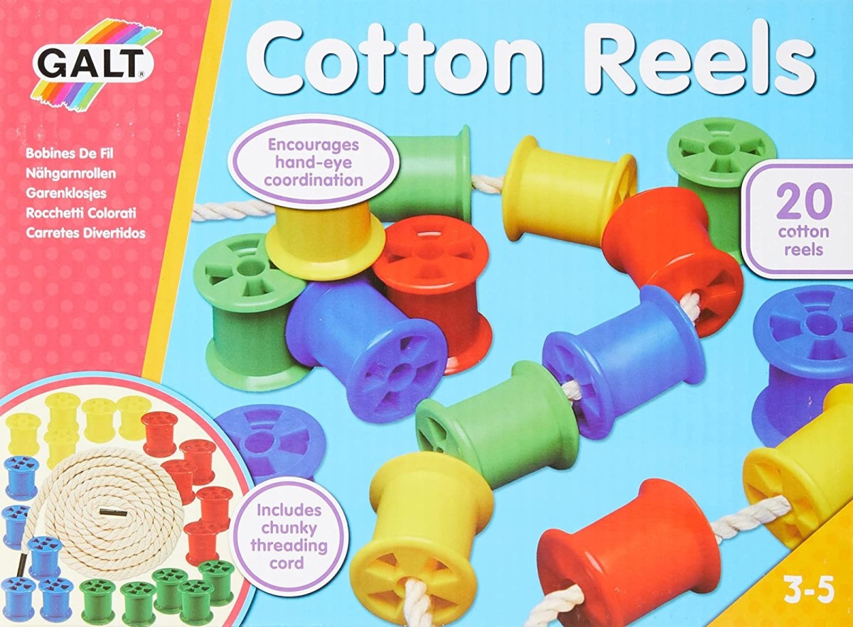 Early Learning Centre Cotton Reels threading counting shapes colours  stacking