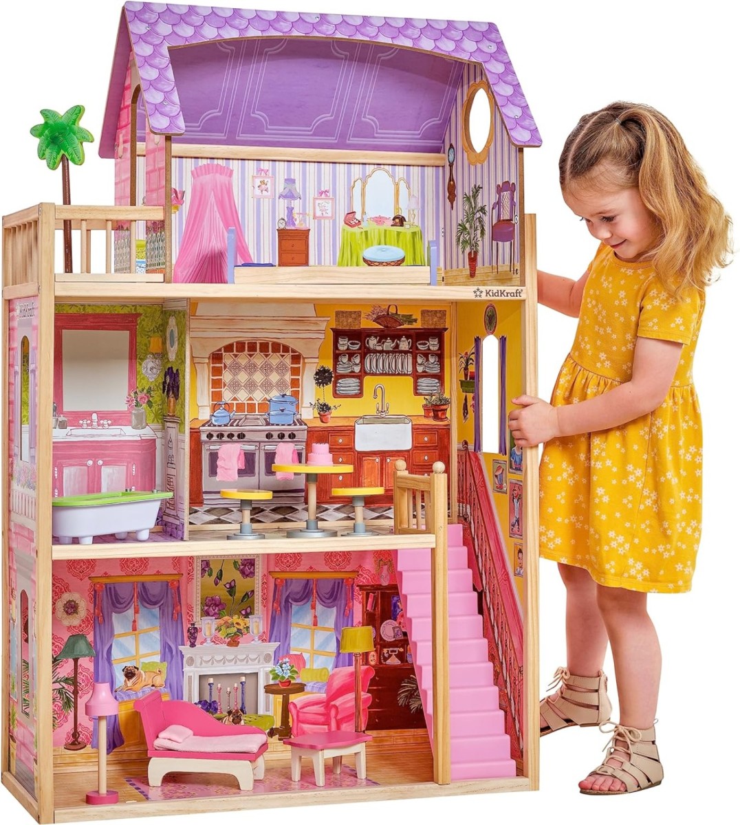 KidKraft Kayla Wooden Dolls House with Furniture and Accessories Included 3 Storey Play Set for Barbie etc. 65092 ArgosyToys