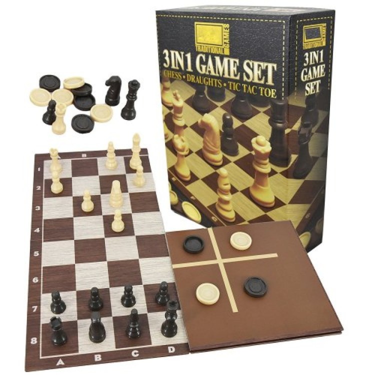 3 in 1 Game Set - Chess Draughts Tic Tac Toe TY9798