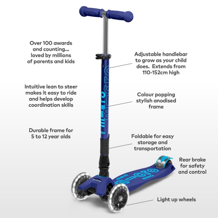 Maxi Micro Deluxe Foldable LED Scooter Navy blue MMD099