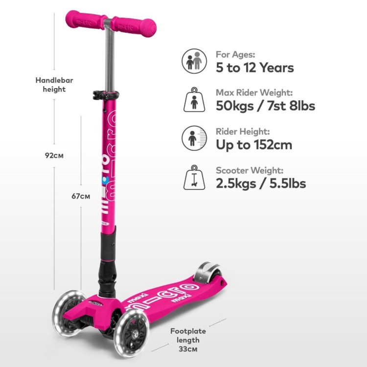 Micro Scooter Maxi Foldable LED - NEON PINK MMD096