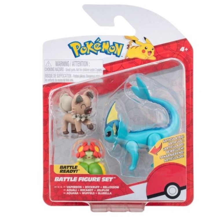 Pokemon Battle Figure Set Vaporeon Rockruff Bellossom